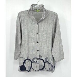 TRISHA TYLER shirt top blouse tunic geometric 3/4 sleeve cotton gray plus 1X